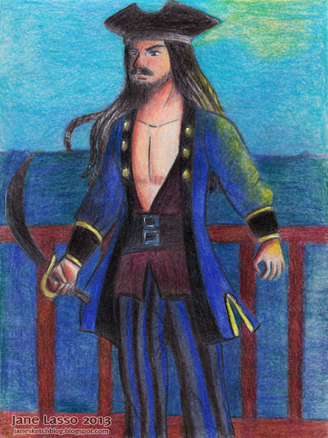 Dibujo de un pirata pintado con lápices de colores