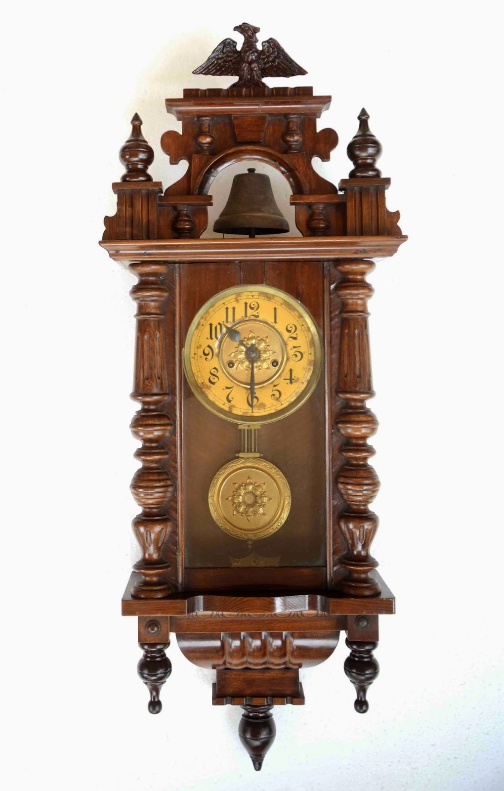 Old Vintage Gallery Antique HAC Wall Clock with Bell Circa Early 1900