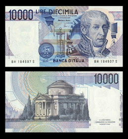 Italy's 10,000 lire note used to have an image of Volta on the front and the Tempio Voltiano on the reverse
