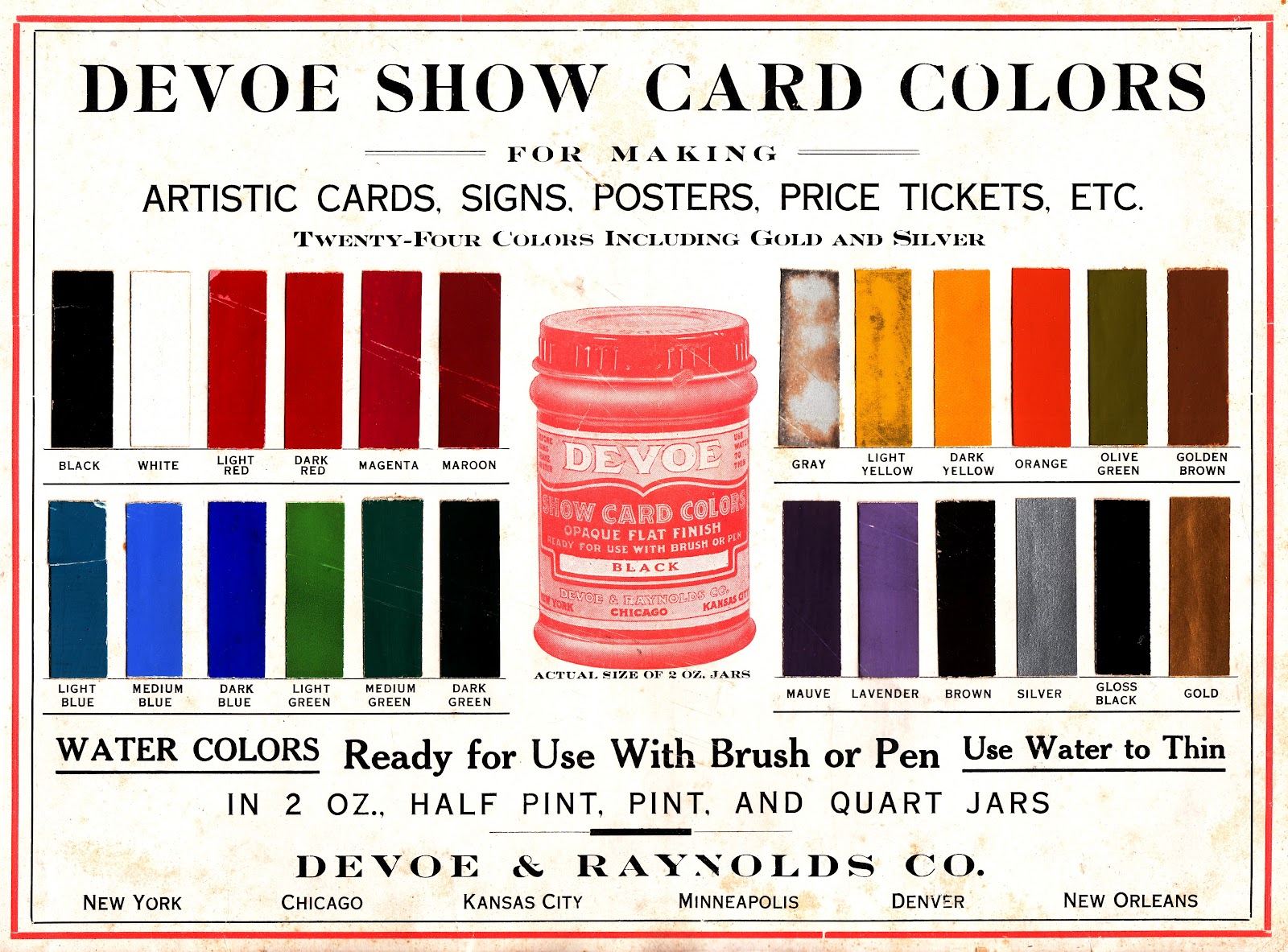 Dull Tool Dim Bulb Show Card Colors ! Devoe and Raynolds the Oldest
