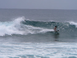 Watching Surfer break out of The Tube, lunch, Hanga Roa, Easter Island