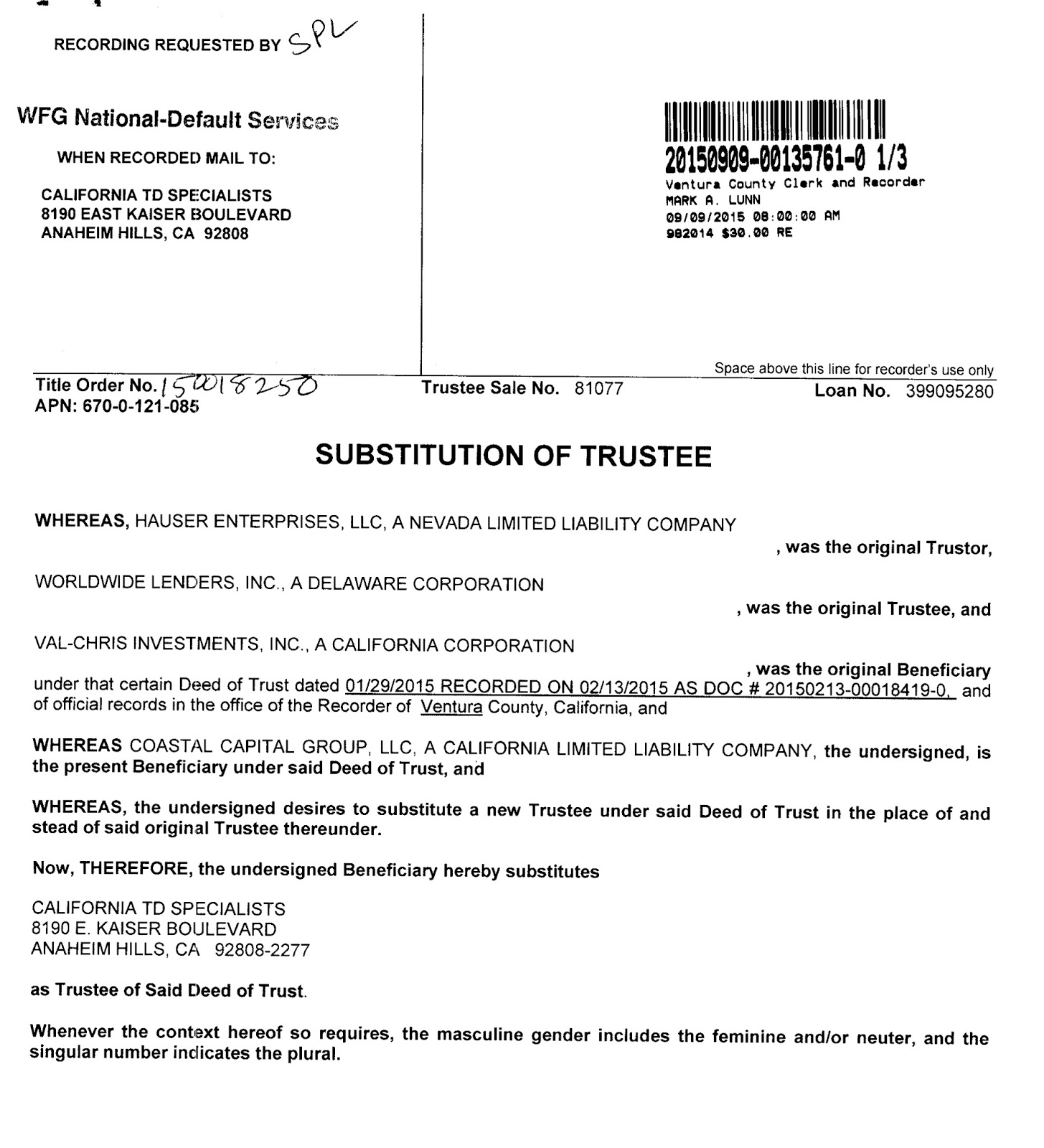 who has hank and helens home august 2016 substitution of trustee and full reconveyance form