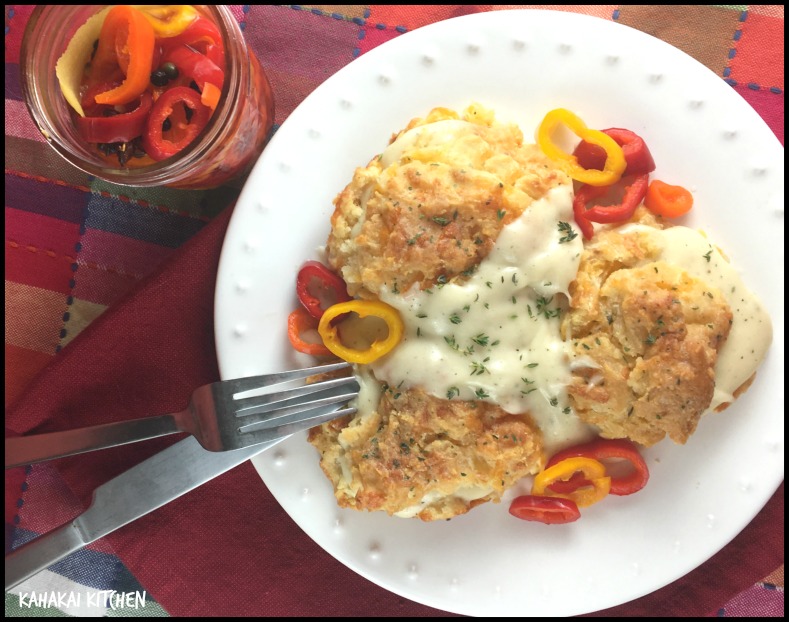Kahakai Kitchen Pickled Sweet Peppers & Pickle Juice Gravy with Biscuits for Cook the Books
