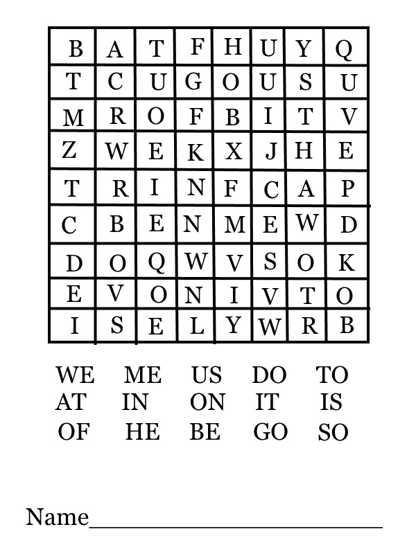 Kindergarten and Mooneyisms: Word Searches