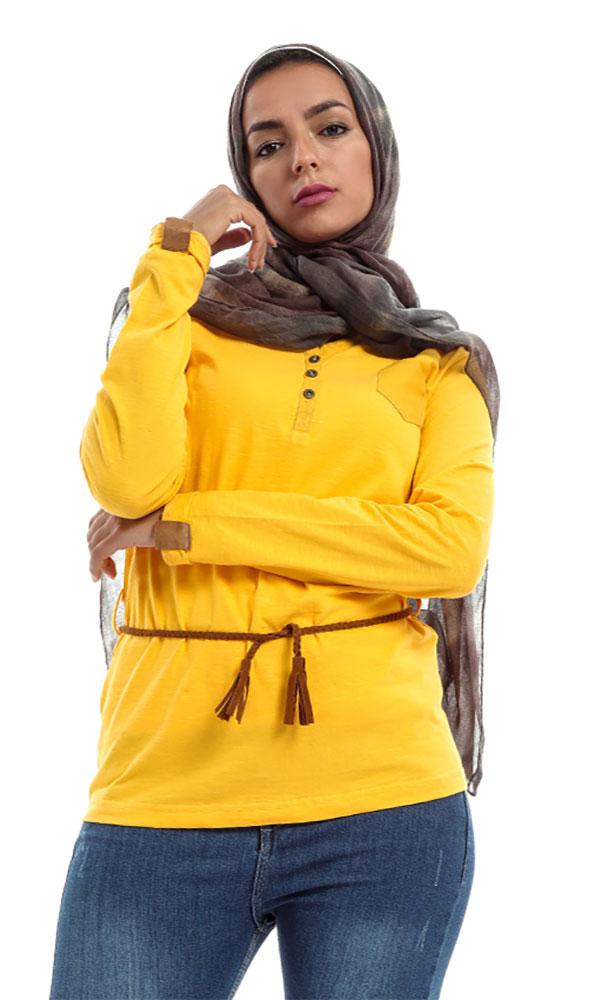 Solid Buttoned Women Top – Mustard
