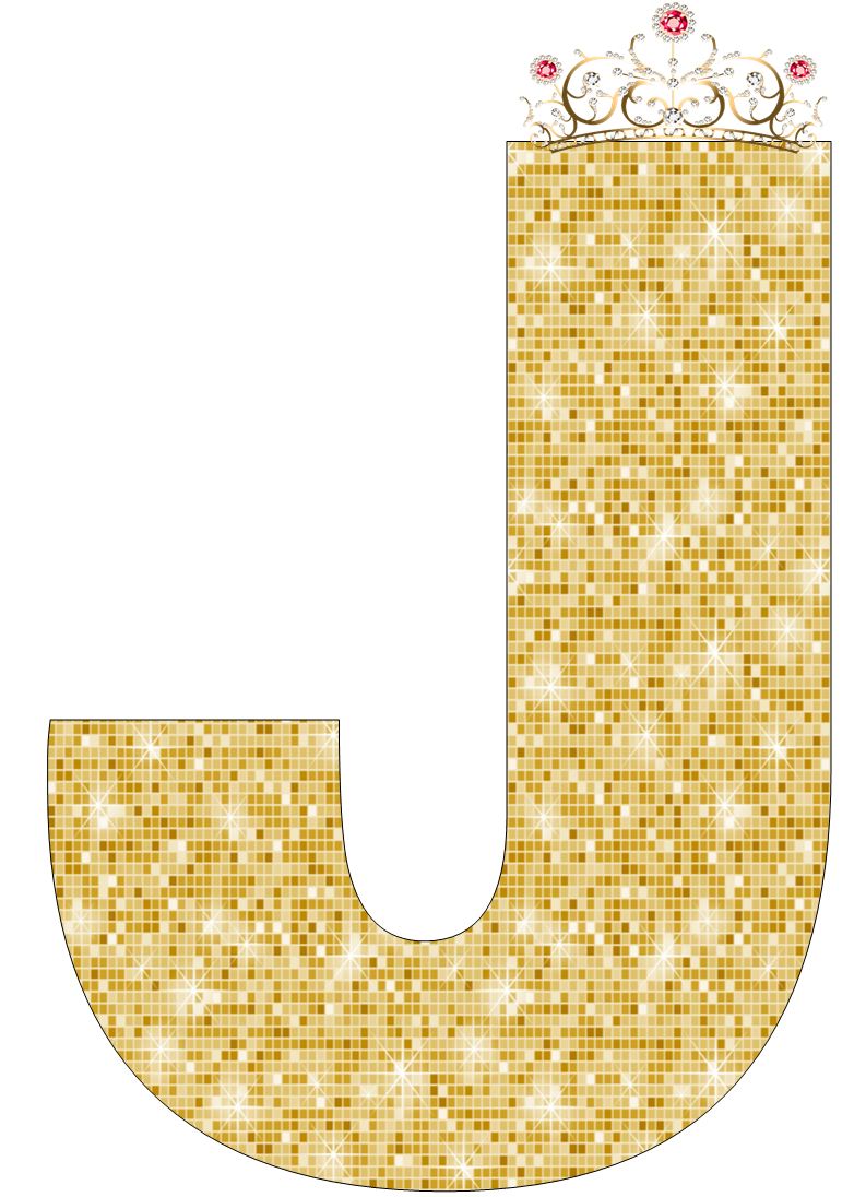 Abecedario de Corona con Fondo Dorado. Alphabet of Crown with Golden Background.