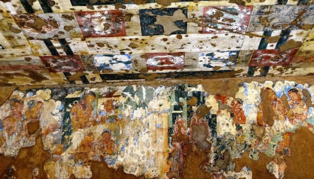colourful ceiling painting in Ajanta cave 2