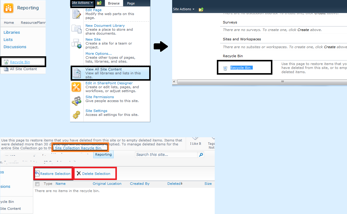 Office365 Tips,tricks issues and more..... SharePoint Recycle Bins