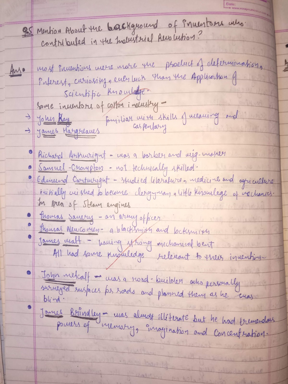 Handwritten Notes of The Industrial Revolution class 11th History.