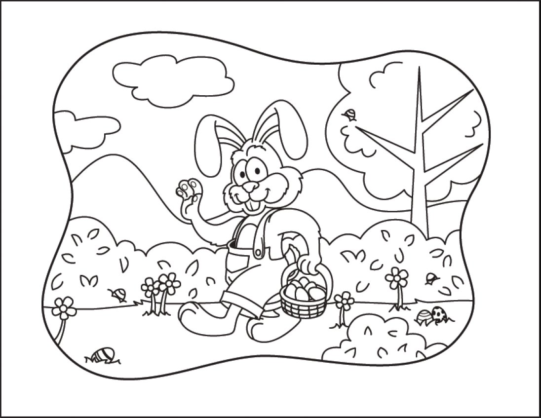 Coloring & Activity Pages: Easter Bunny Waving & Holding ...
