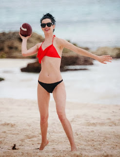 English: Krysten Ritter Red Bikini American Football Tulum Mexico