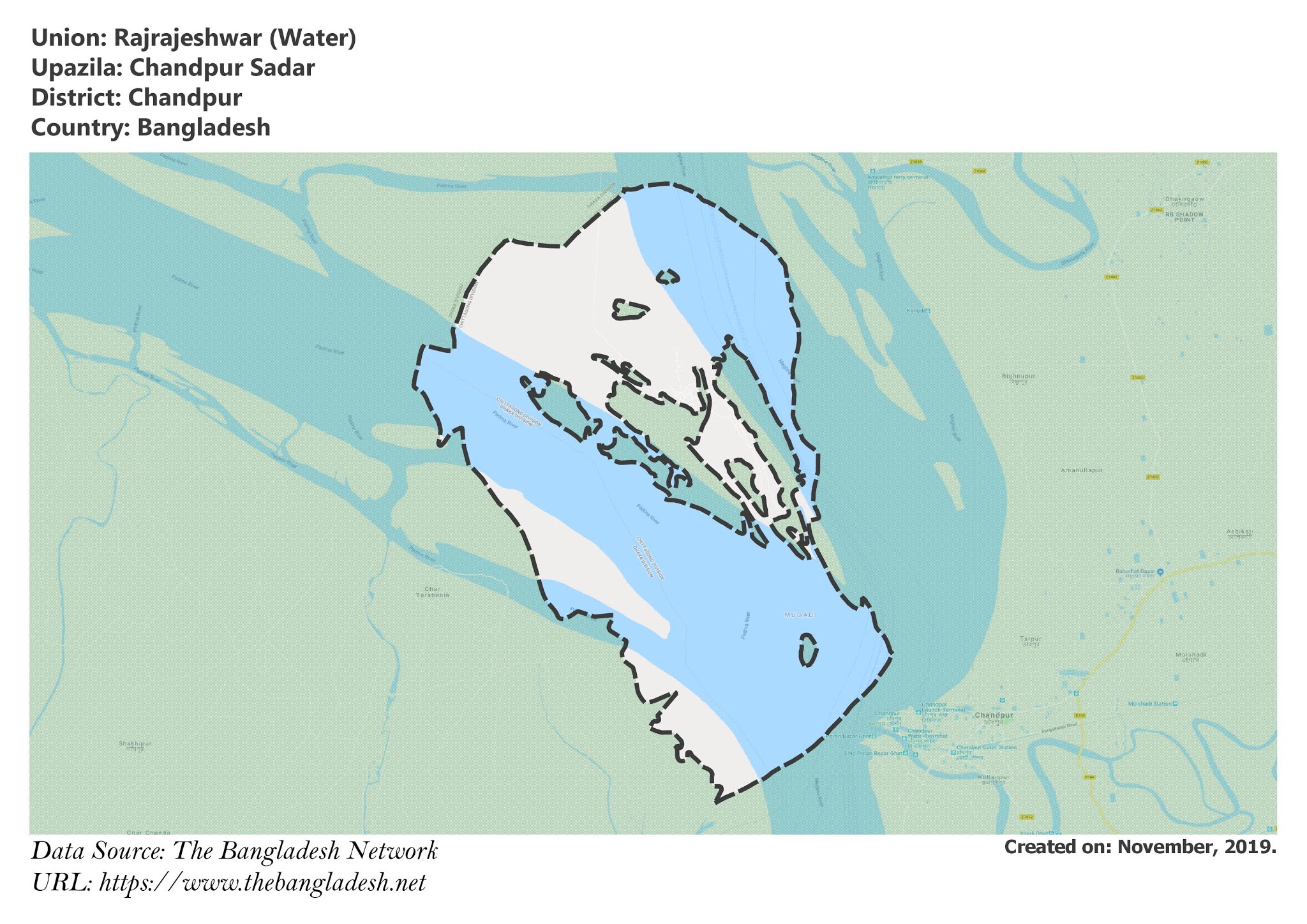 Map of Rajrajeshwar of Chandpur, Bangladesh.