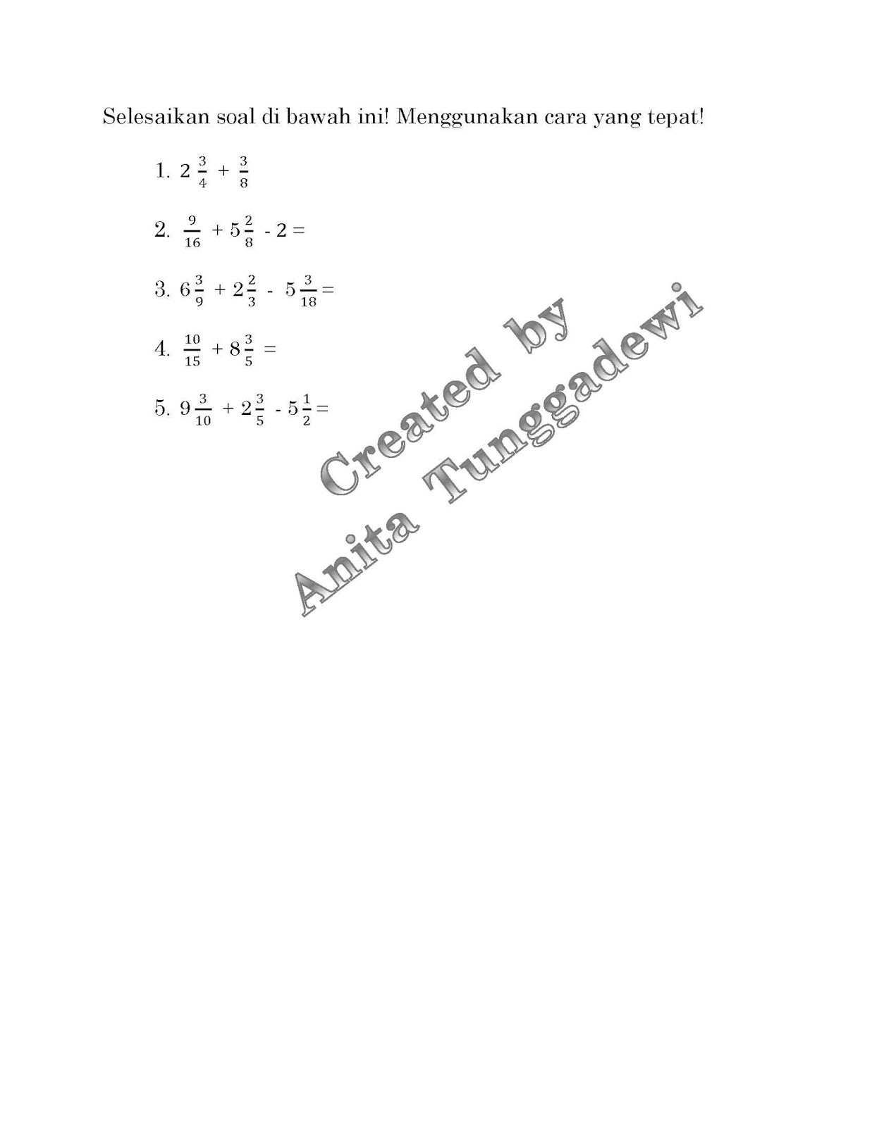 latihan Math Tema 5 Subtema 2 Posted 25th January 2016 by anita tunggadewi