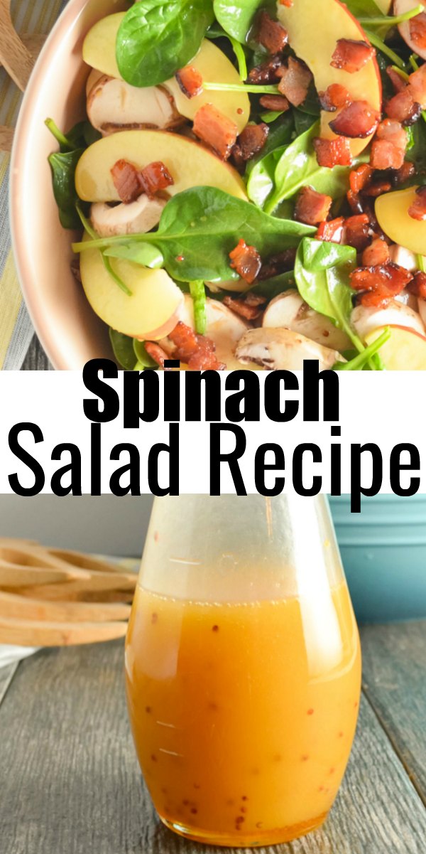 Spinach Salad recipe with bacon and fuji apple covered with honey mustard dressing from Serena Bakes Simply From Scratch.