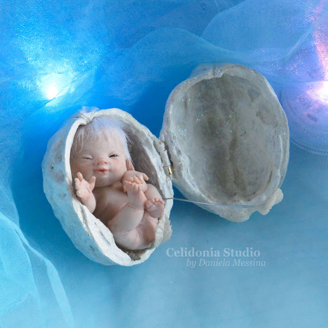 Baby Elf in a Nut Shell - Polymer Clay Sculpture Baby Elf in a Nut Shell - Polymer Clay Sculpture