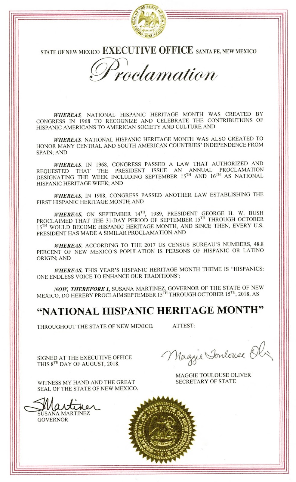 Reforma de Nuevo Mexico National Hispanic Heritage Month