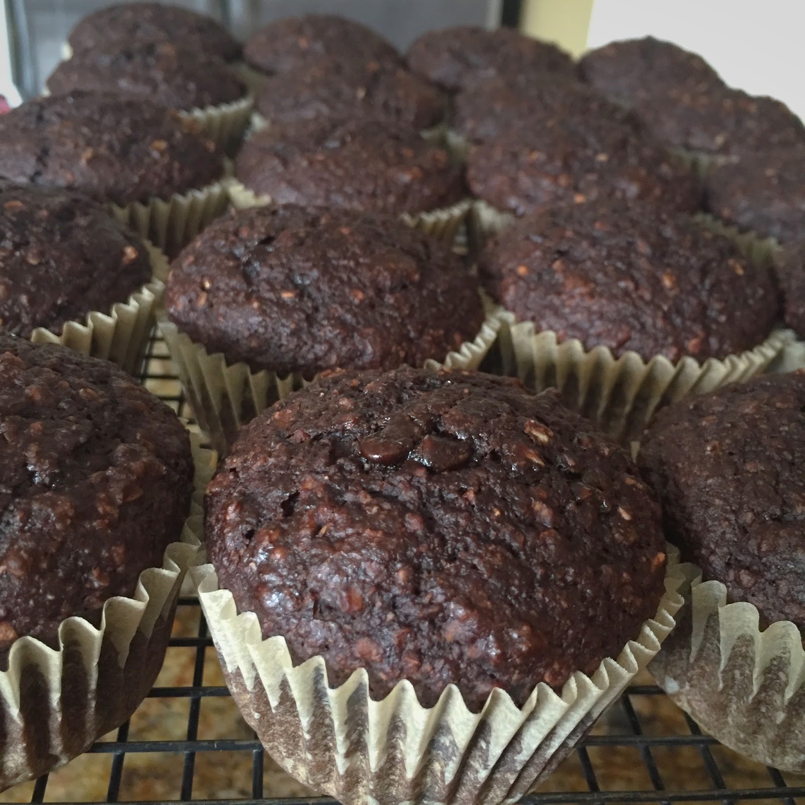 A Happy Carrot Chocolate Whole Grain Applesauce Muffins
