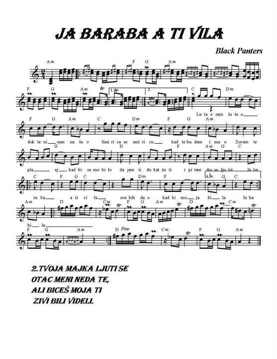 NOTE DOMACE I STRANE JA BARABA A TI VILA AKORDI NOTE