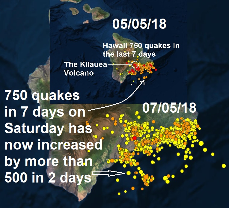 More than 500 quakes show tremors have almost doubled in the last 48 hours around the Kilauea Volcano Hawaii  Naamloos