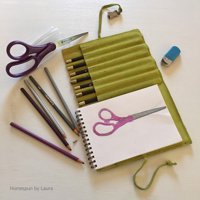 homespun by laura daily doodle craft scissors colored pencil drawing