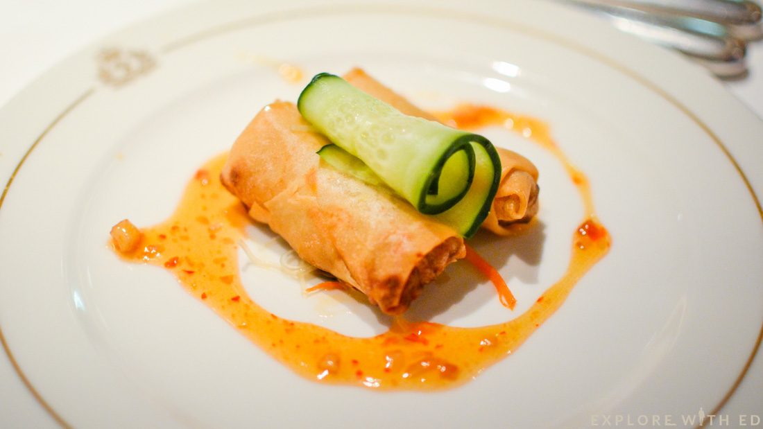 Spring rolls, sweet chilli sauce, Britannia Restaurant, Queen Elizabeth