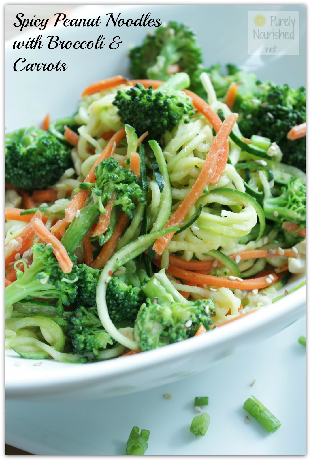 Purely Nourished Spicy Peanut Zucchini Noodles with Broccoli and Carrots