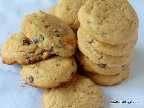 A plate of chocolate chip cookies using left-over chocolate.