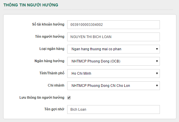 Hướng dẫn chuyển tiền trong Vietcombank Internet Banking