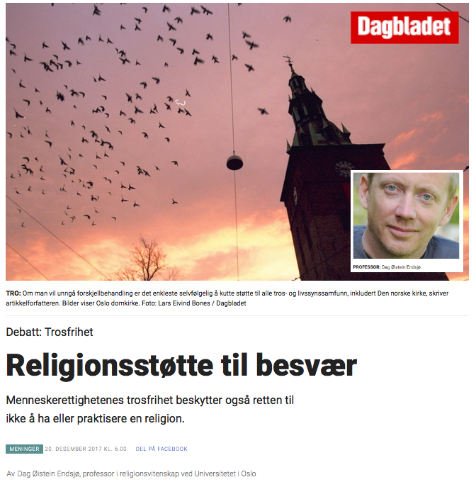 Dag Øistein EndsjØ Religionsstøtte Til Besvær