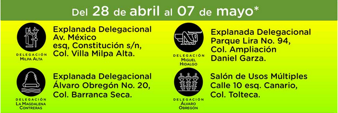 Delegaciones sedes del 28 de abril al 07 de mayo.