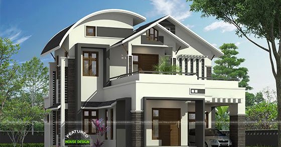 1855 Sq Ft Curved Roof Mix Modern Home, Curved Roof House Plans