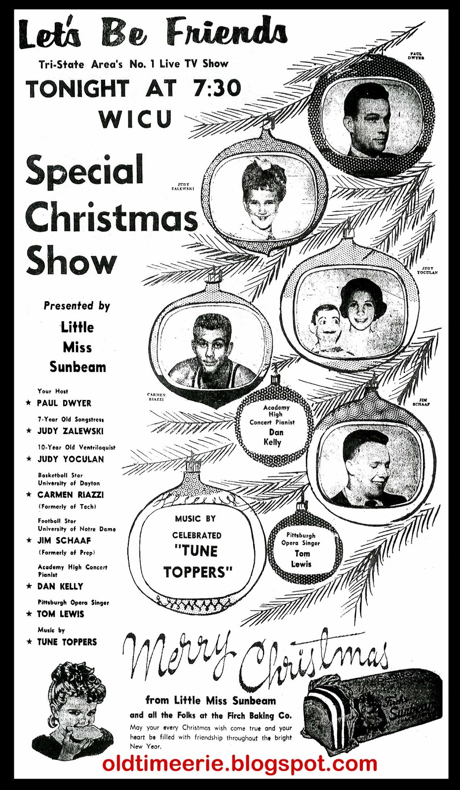 Old Time Erie Wicu Tv Sunbeam Christmas Show 1955