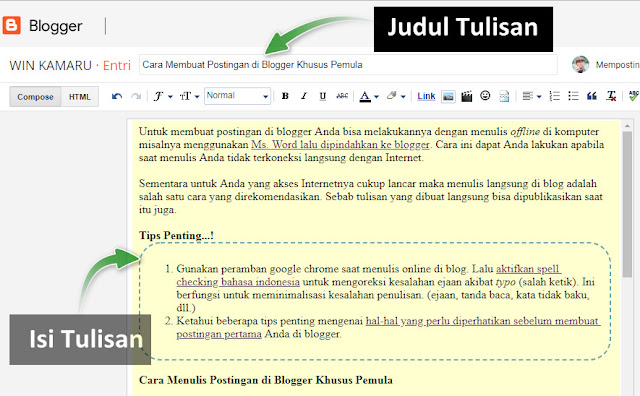 Cara Membuat Postingan di Blogger Khusus Pemula Cara Membuat Postingan di Blogger Khusus Pemula