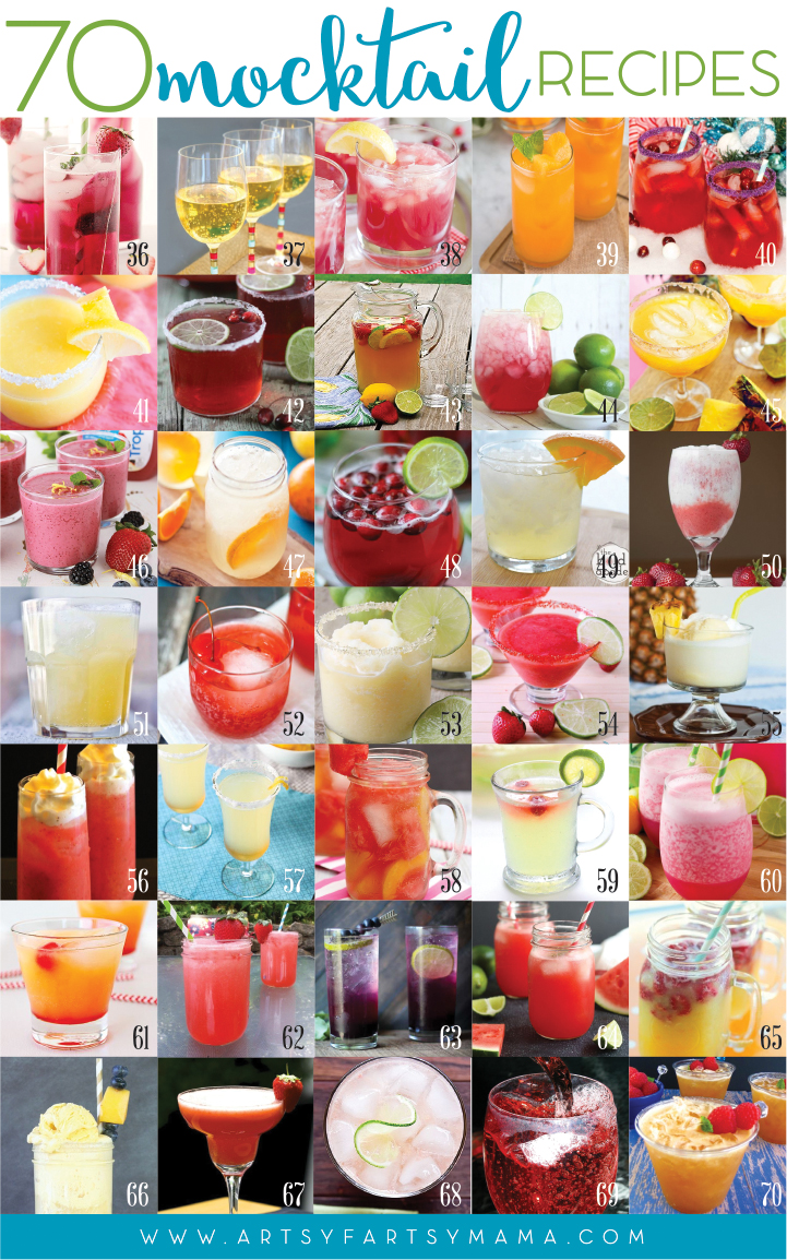 70 Mocktail Recipes at artsyfartsymama.com