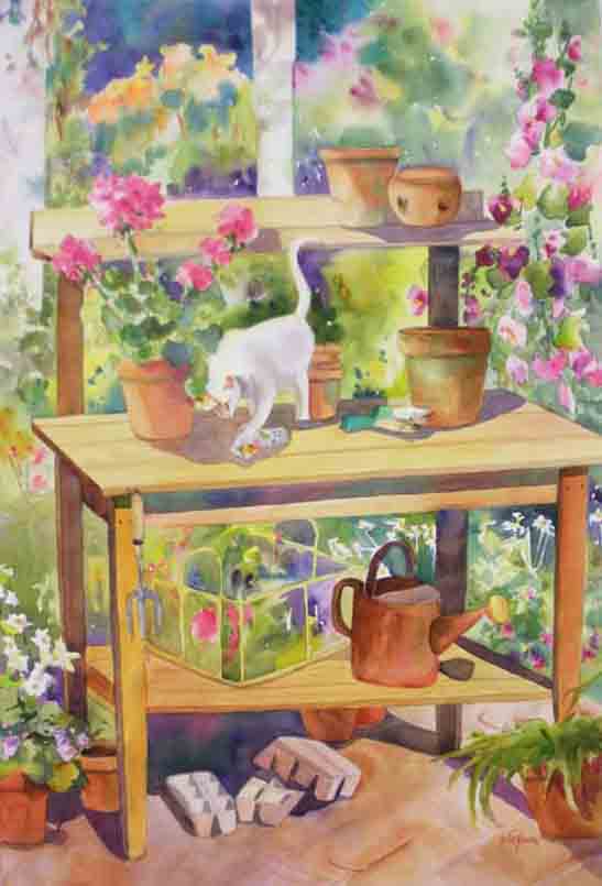 Kaysmithbrushworks White Cat And Potting Bench