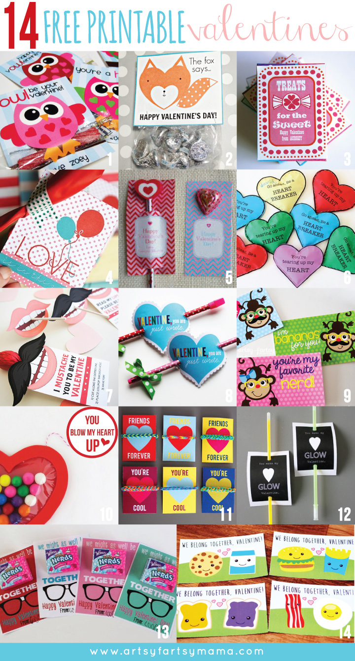 14 Free Printable Valentines at artsyfartsymama.com #freeprintable #Valentines
