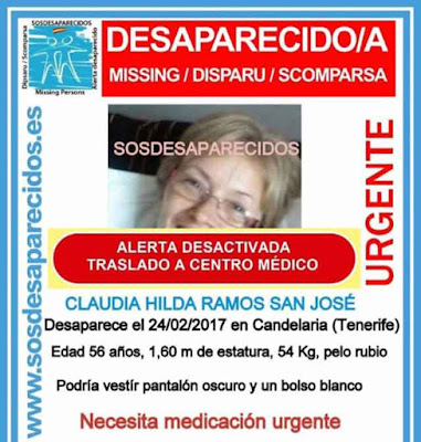 Claudia Hilda Ramos San José ,mujer desaparecida en Tenerife es hallada y trasladada a centro médico