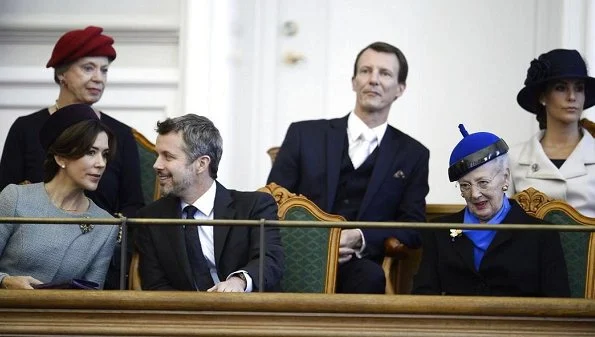 Queen Margrethe, Prince Frederik, Princess Mary, Prince Joachim, Princess Marie, Princess Benedikte at Danish Parliament