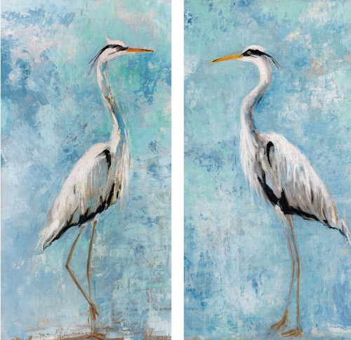 2 Piece Coastal Canvas Art Blue Heron Painting