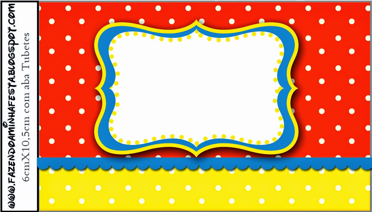 Rojo, Amarillo y Lunares Blancos: Etiquetas para Candy Bar para Imprimir Gratis. Etiquetas para Imprimir Gratis de Rojo, Amarillo y Lunares Blancos.