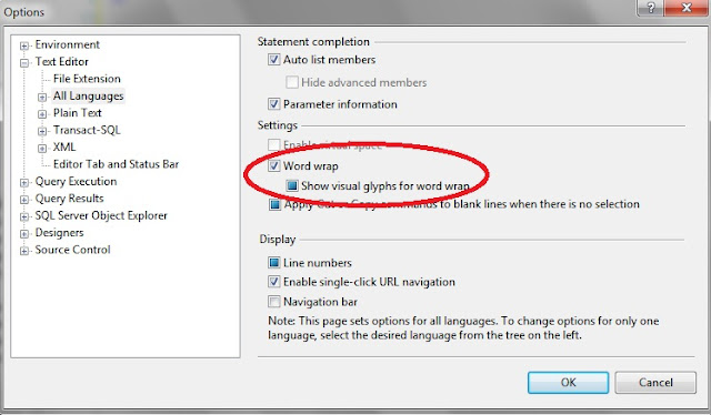 SQL Server: Wrap text in Query Window