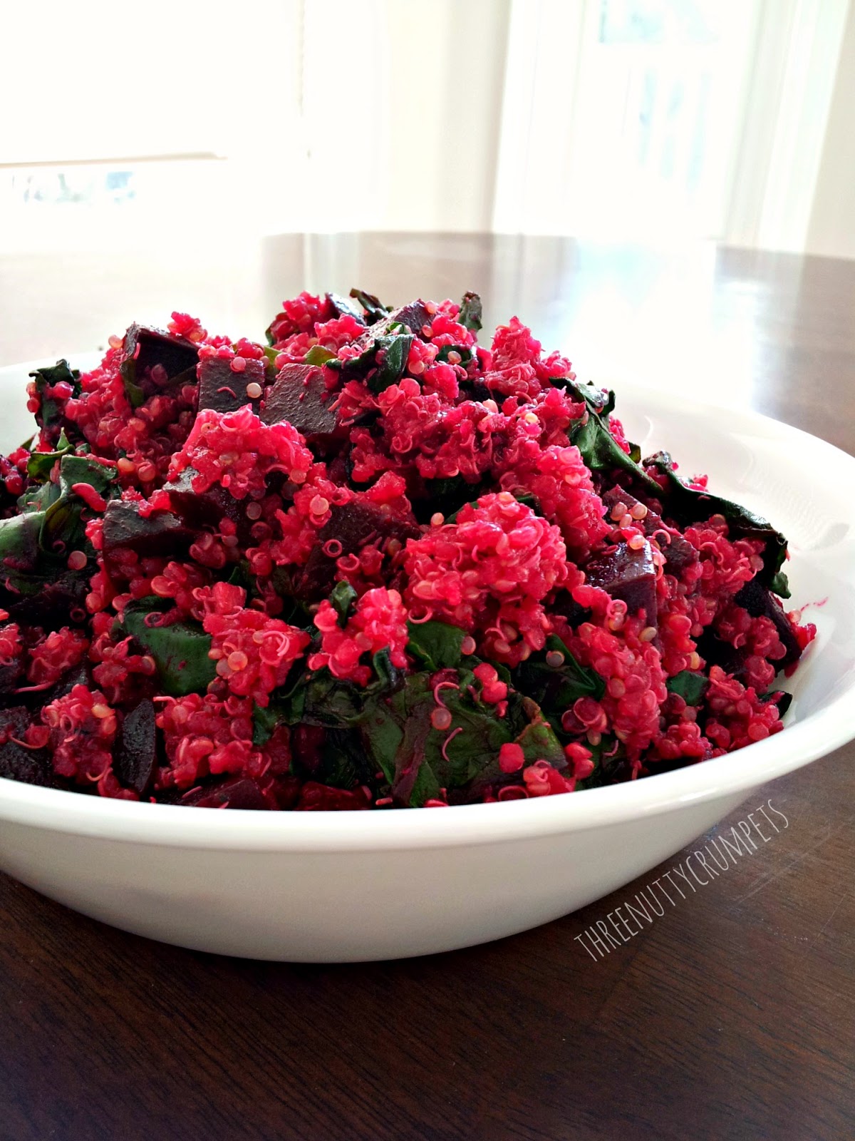 Three Nutty Crumpets Beet Quinoa with Beet Greens