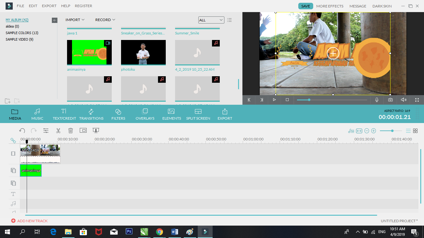 Cara memberi efek green screen (transparan) di Wondershare