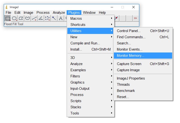 My imageJ Monitor Memory หน้าจอการตรวจสอบการใช้หน่วยความจำ โปรแกรม ImageJ
