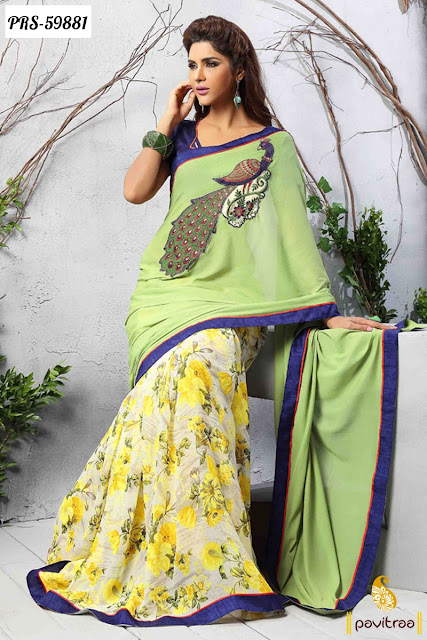 multi threaded embroidery saree with lae and patch work printed saree for daily wear occasion and function