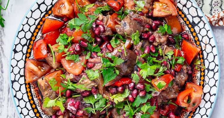 Smoky Aubergine Salad with Red Pepper Recipe | LEBANESE RECIPES