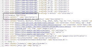 Contoh kode Meta Description pada Blogspot Meta Description Blogspot