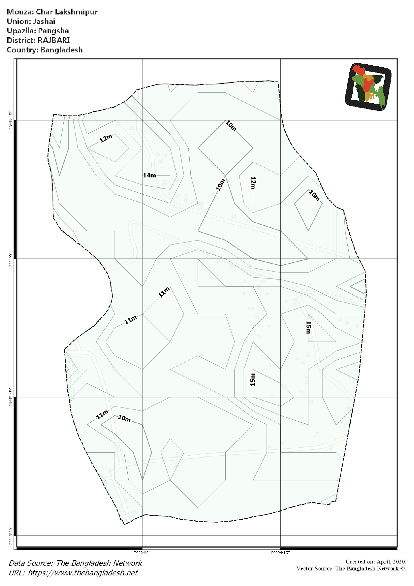 Map of Char Lakshmipur Mouza of Pangsha Upazila, RAJBARI, Bangladesh.