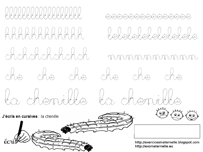 Maternelle: La chenille, écriture en cursives et graphisme