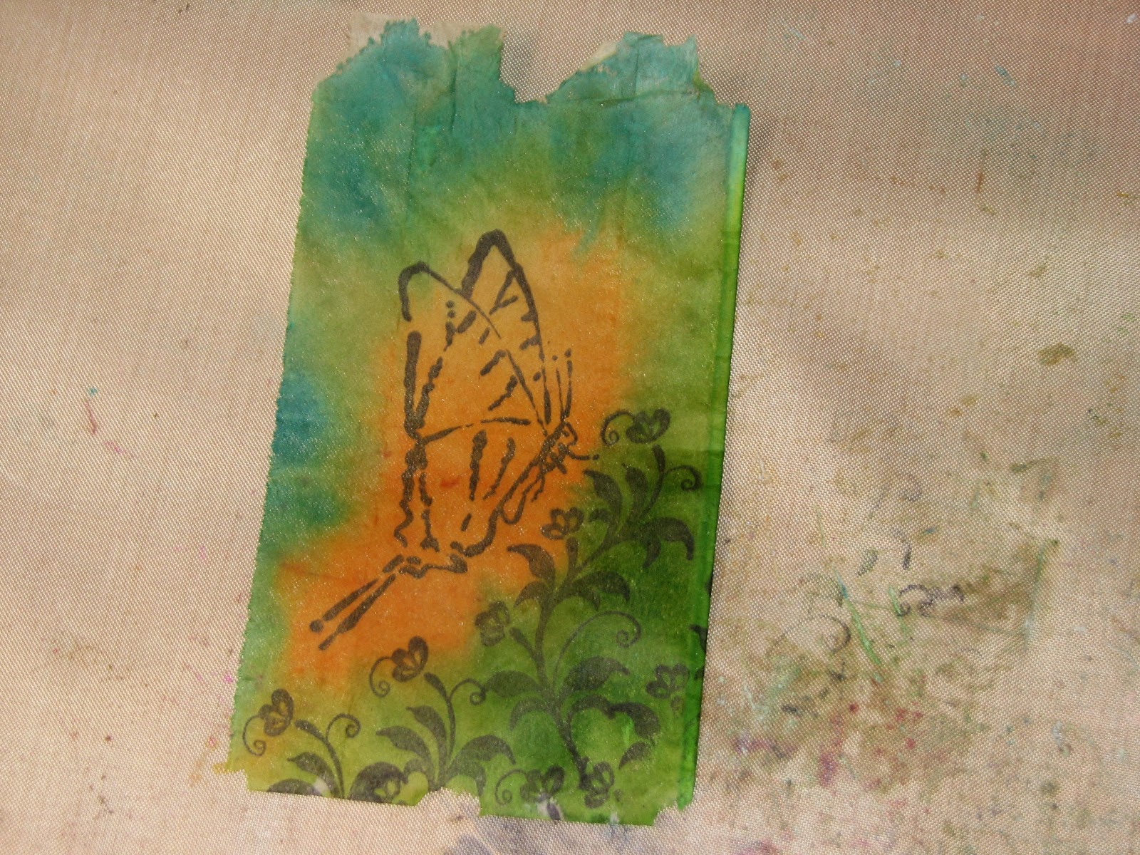 Ink Stains Tea Bag Stamped Focal Point